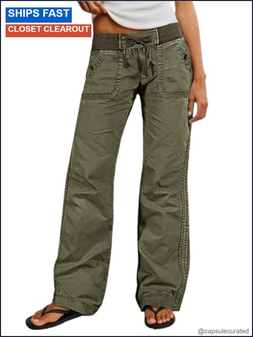 Straight Leg Drawstring Pants Cotton Spandex Mid Rise Women's Casual